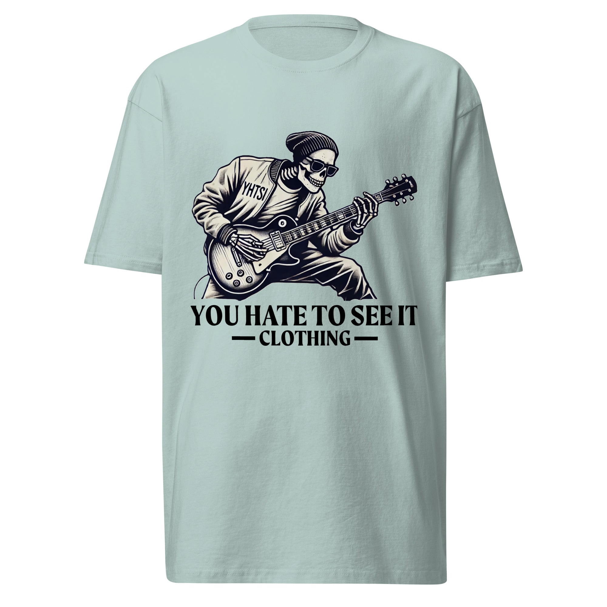 Grim reaper playing guitar shirt. Les paul style guitar. YHTSI Clothing